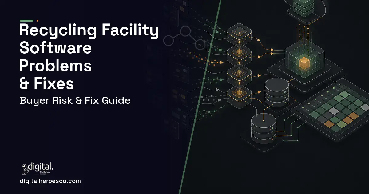 Recycling Facility Software workflow illustration showing common problems and fixes.