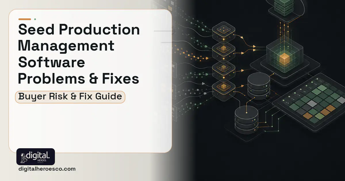 Seed Production Management Software workflow illustration showing common problems and fixes.