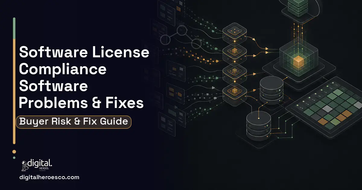 Software License Compliance Software workflow illustration showing common problems and fixes.