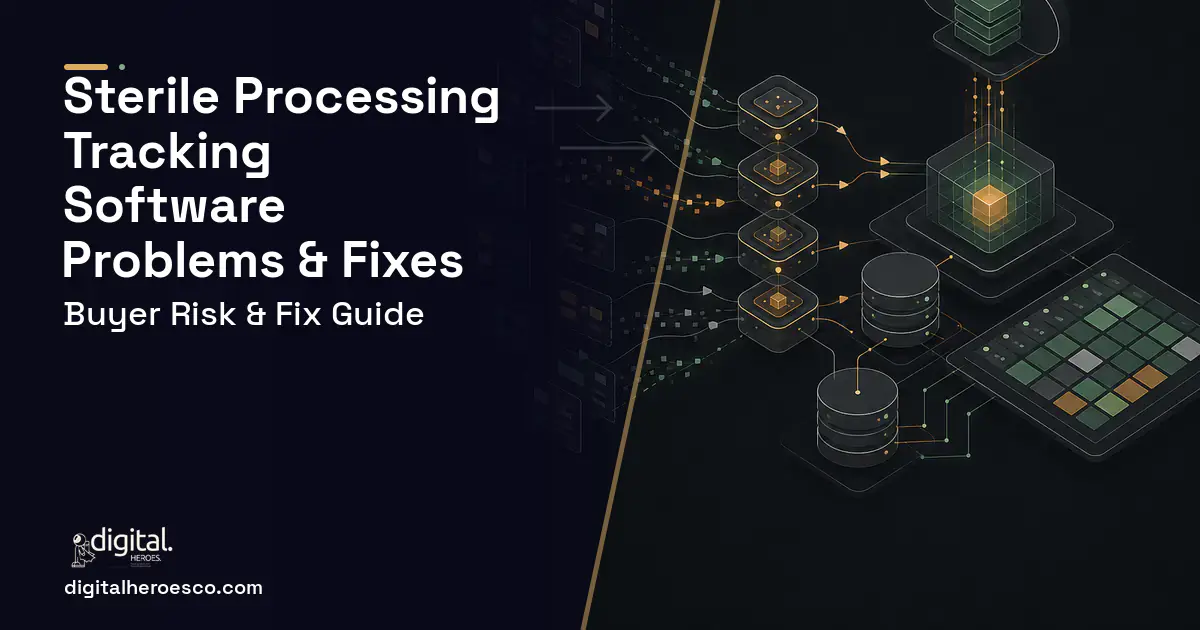 Sterile Processing Tracking Software workflow illustration showing common problems and fixes.