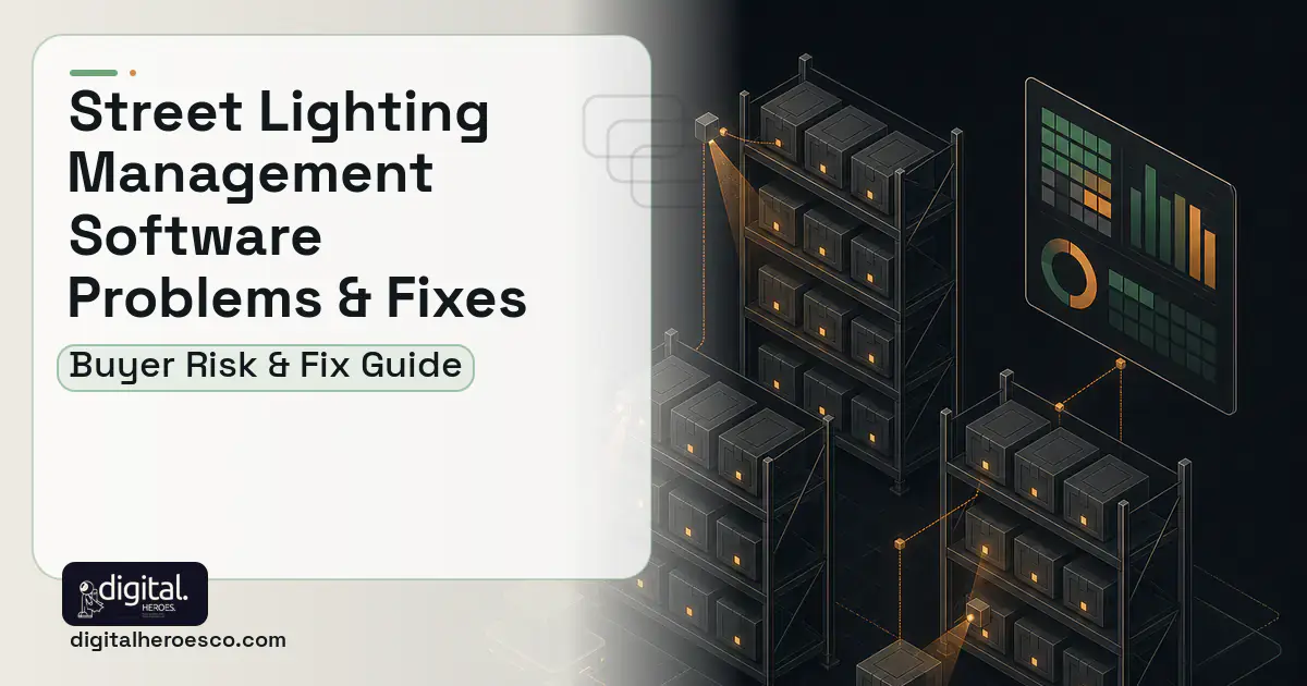 Street Lighting Management Software software overview illustration showing common problems and fixes.