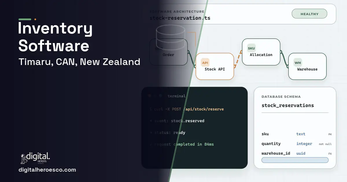 Inventory Software architecture and database illustration for Timaru, CAN, New Zealand.