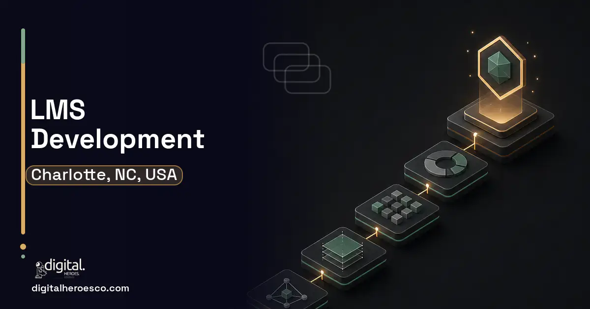 LMS Development software overview illustration for Charlotte, NC, USA.