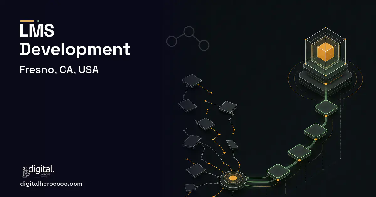 LMS Development workflow illustration for Fresno, CA, USA.
