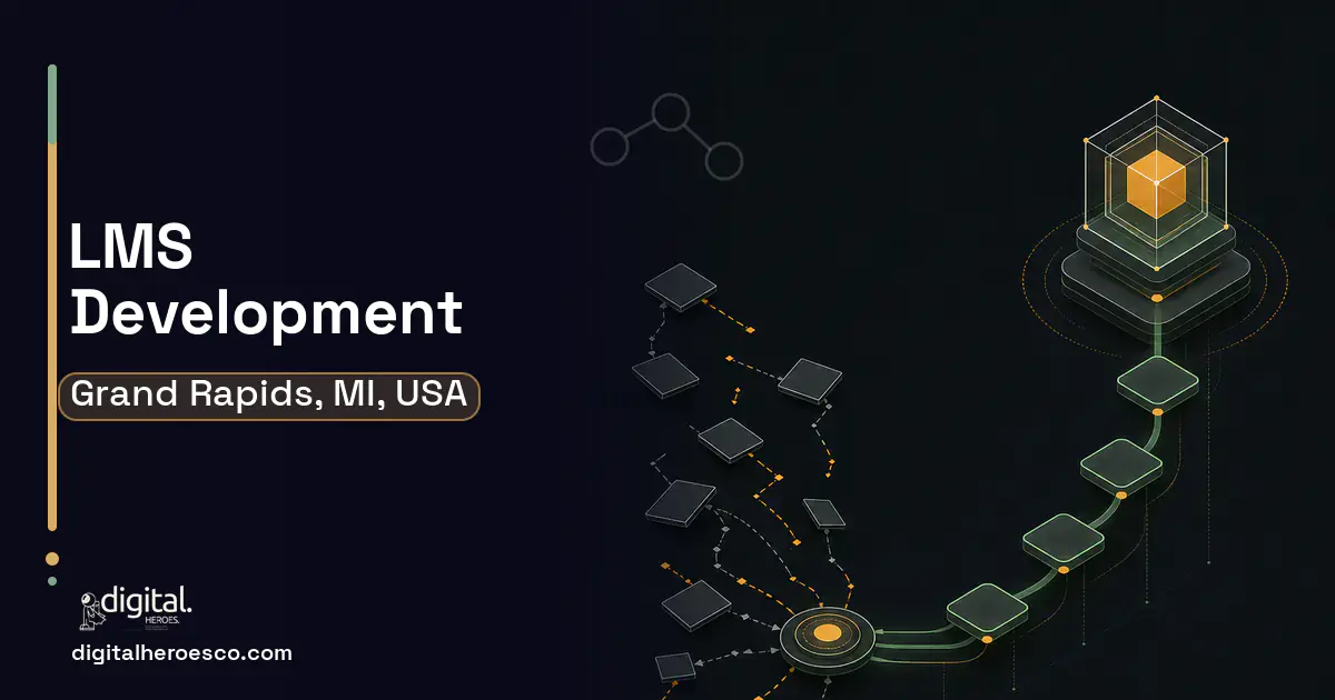 LMS Development workflow illustration for Grand Rapids, MI, USA.