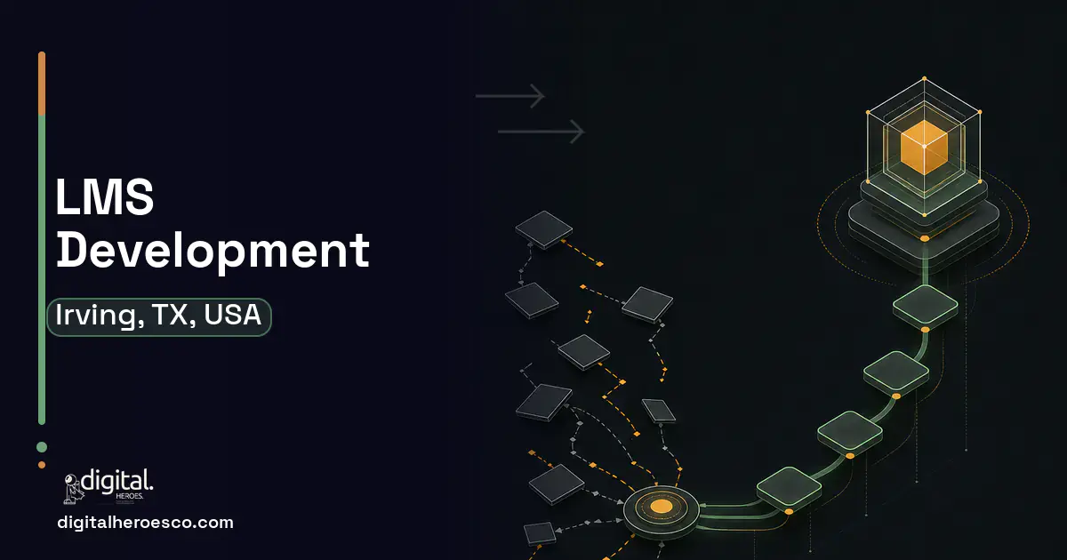 LMS Development workflow illustration for Irving, TX, USA.