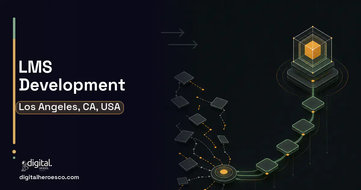 LMS Development workflow illustration for Los Angeles, CA, USA.