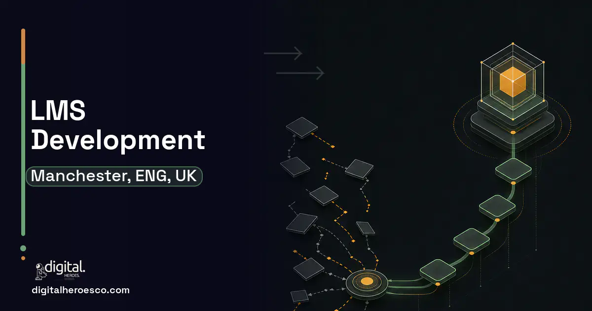 LMS Development workflow illustration for Manchester, ENG, UK.