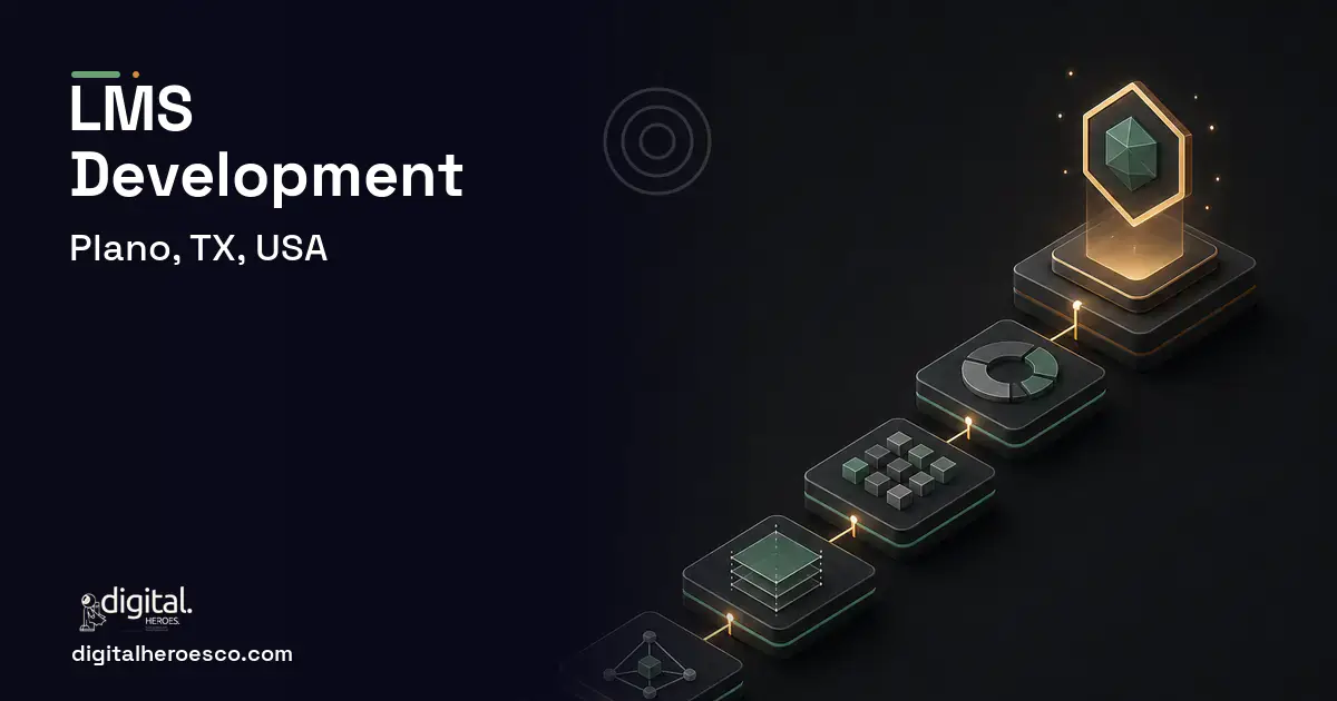 LMS Development software overview illustration for Plano, TX, USA.