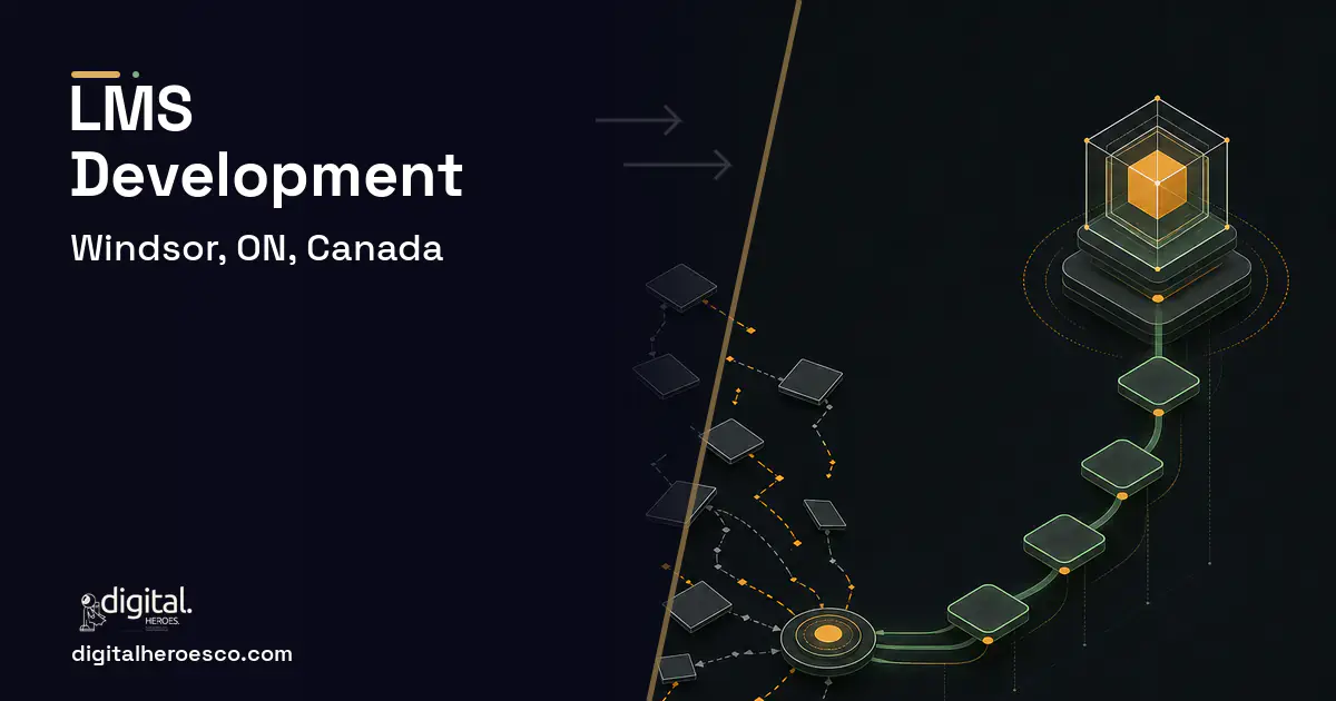 LMS Development workflow illustration for Windsor, ON, Canada.