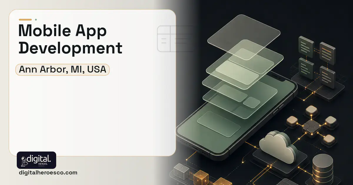 Mobile App Development product interface illustration for Ann Arbor, MI, USA.