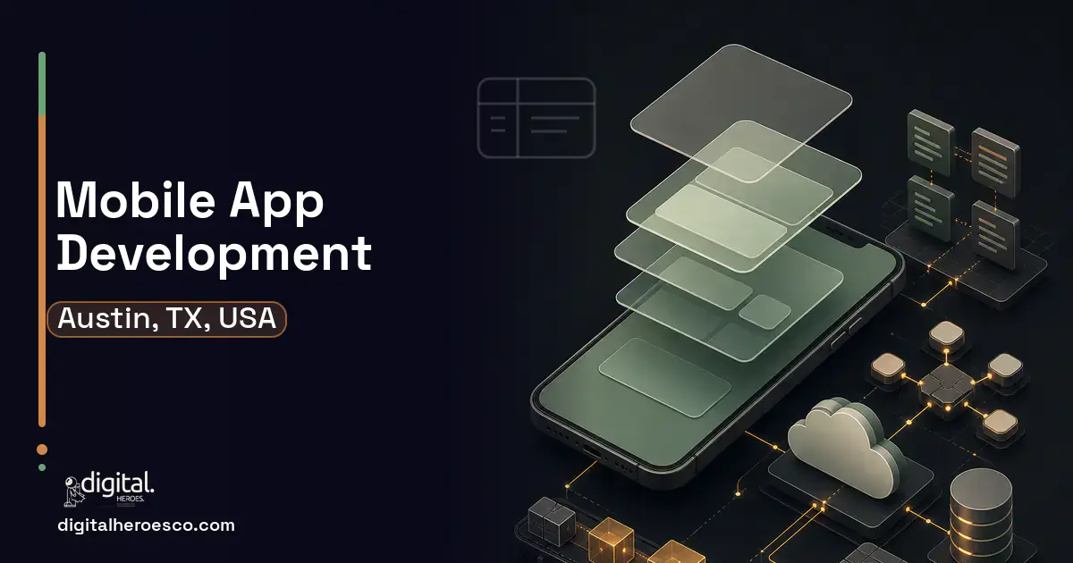 Mobile App Development product interface illustration for Austin, TX, USA.