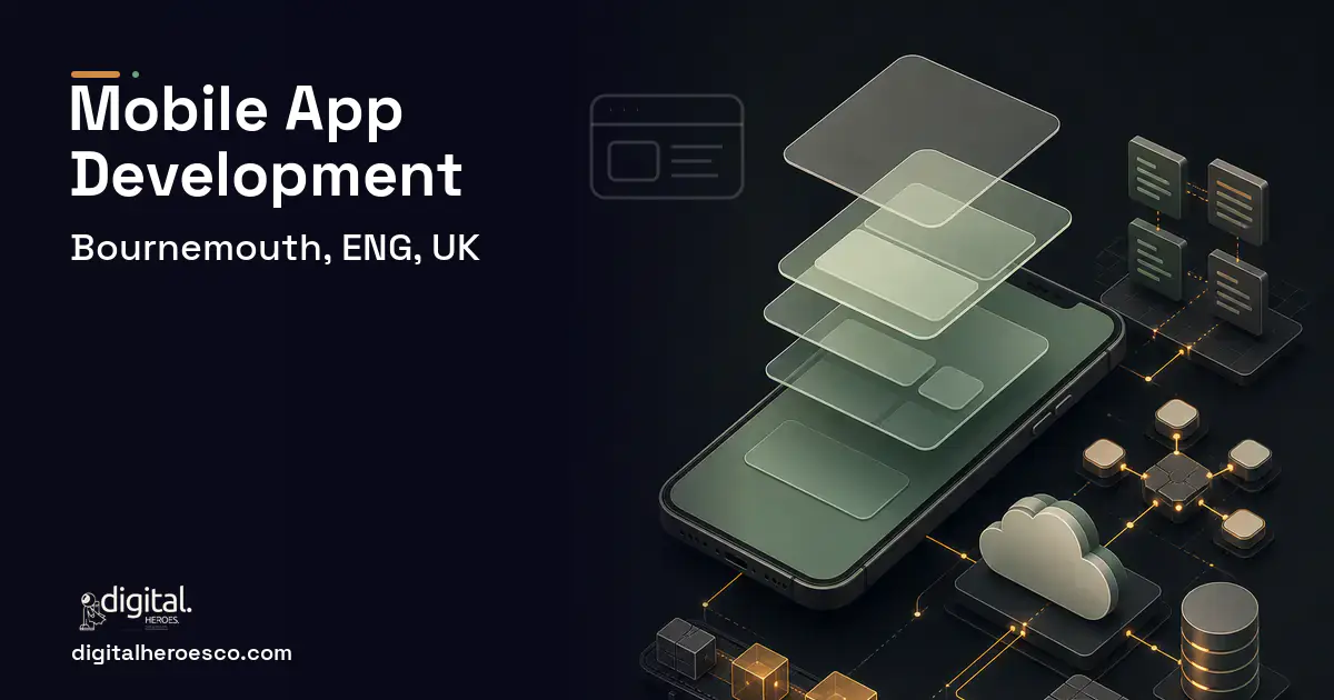 Mobile App Development product interface illustration for Bournemouth, ENG, UK.