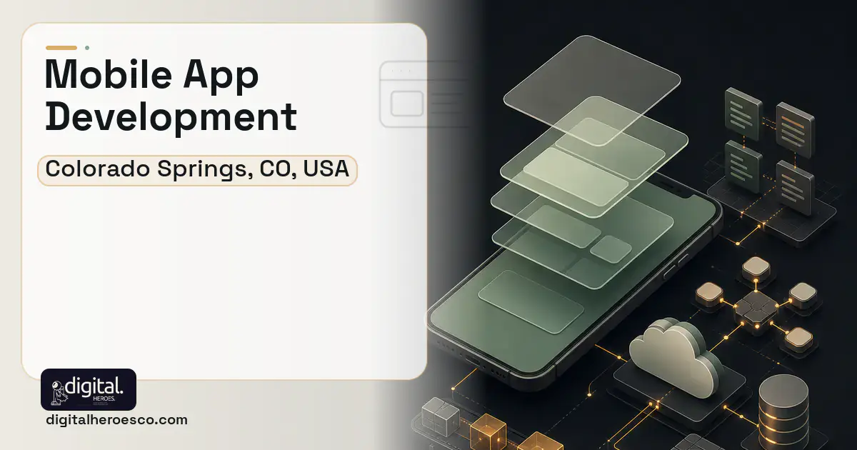 Mobile App Development product interface illustration for Colorado Springs, CO, USA.