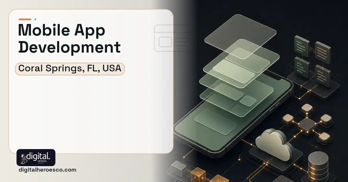 Mobile App Development product interface illustration for Coral Springs, FL, USA.