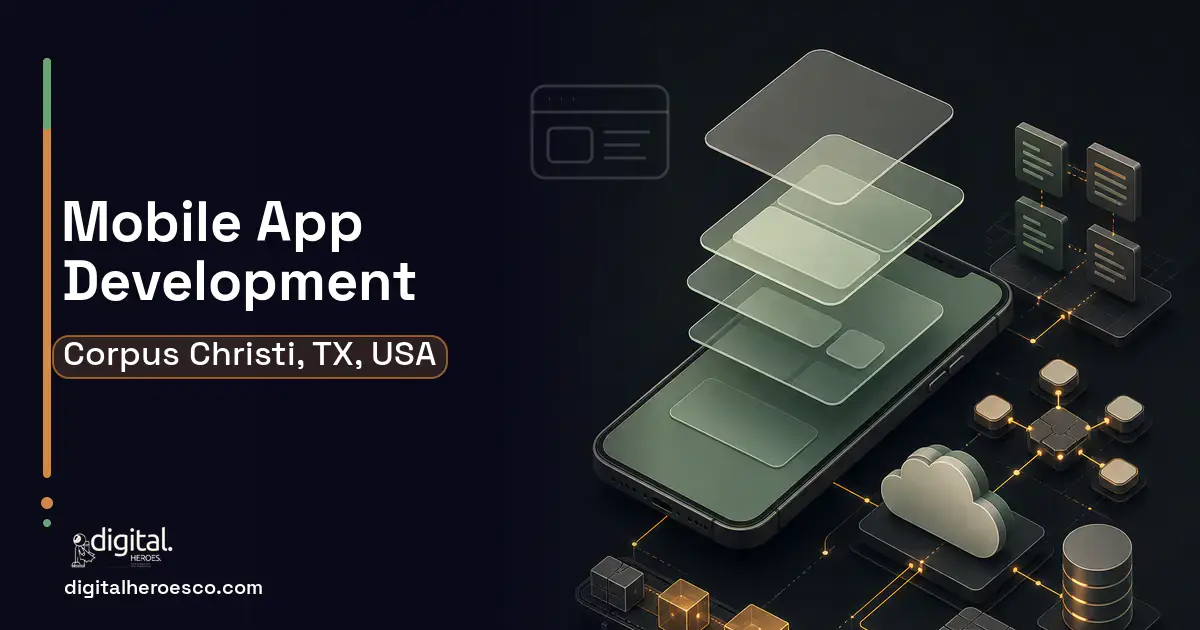 Mobile App Development product interface illustration for Corpus Christi, TX, USA.