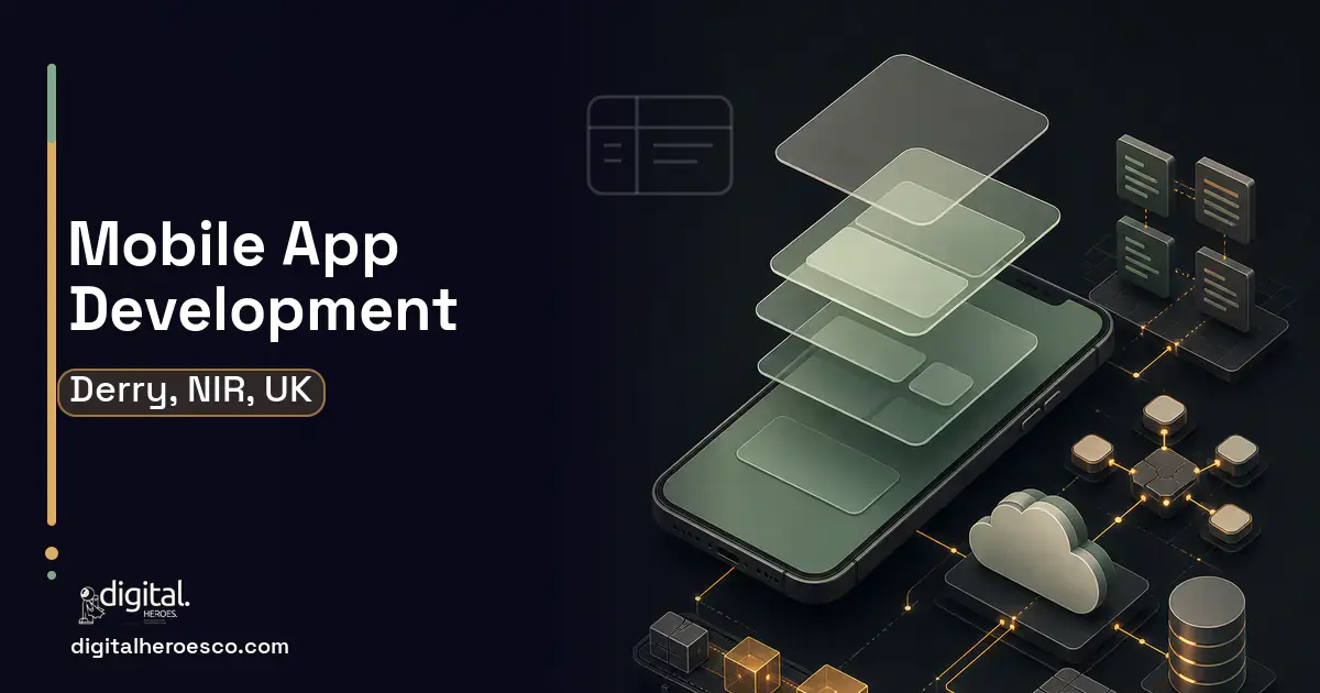 Mobile App Development product interface illustration for Derry, NIR, UK.