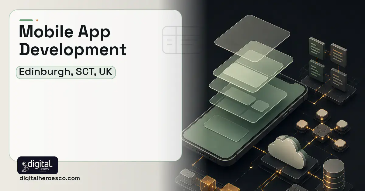 Mobile App Development product interface illustration for Edinburgh, SCT, UK.