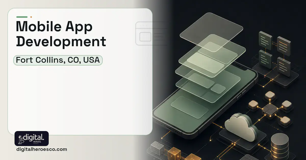 Mobile App Development product interface illustration for Fort Collins, CO, USA.