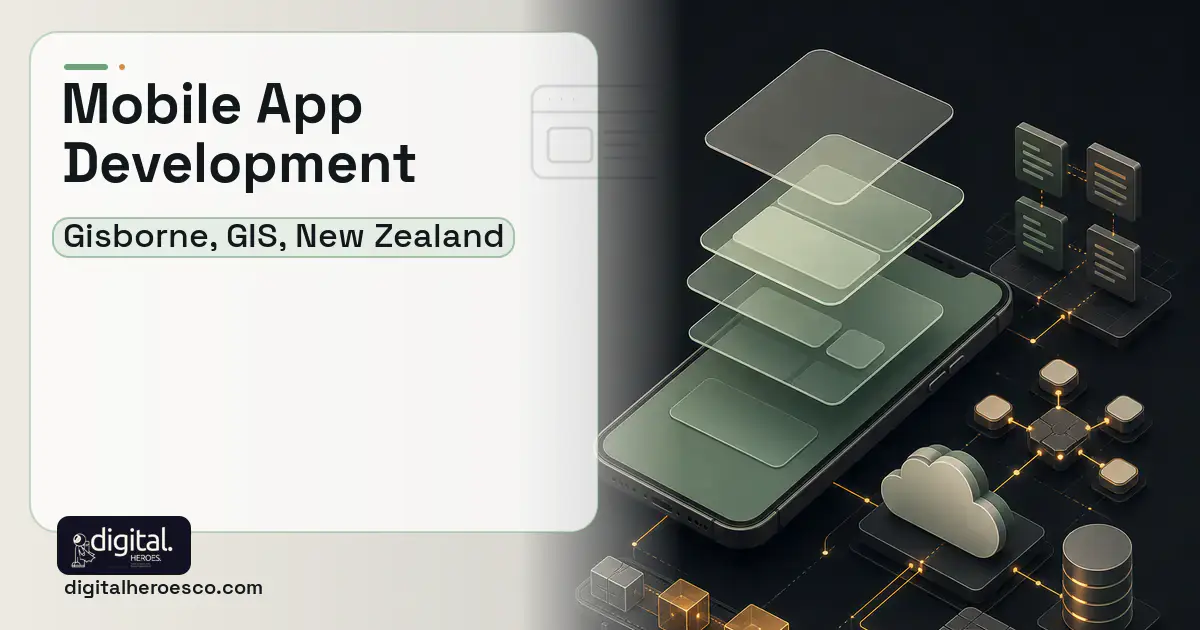 Mobile App Development product interface illustration for Gisborne, GIS, New Zealand.