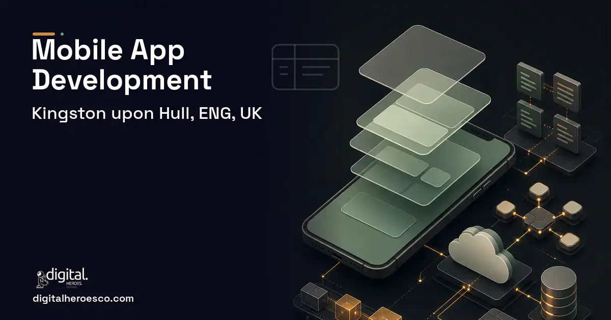 Mobile App Development product interface illustration for Kingston upon Hull, ENG, UK.