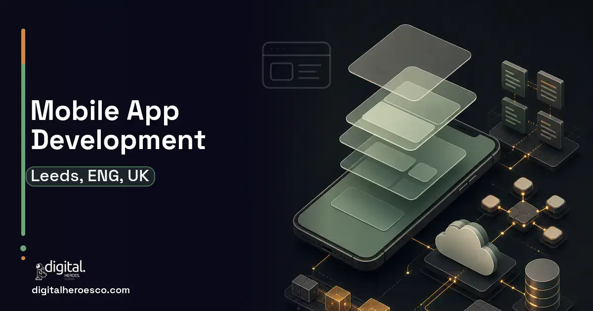 Mobile App Development product interface illustration for Leeds, ENG, UK.