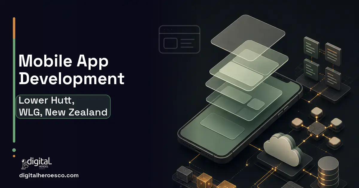 Mobile App Development product interface illustration for Lower Hutt, WLG, New Zealand.