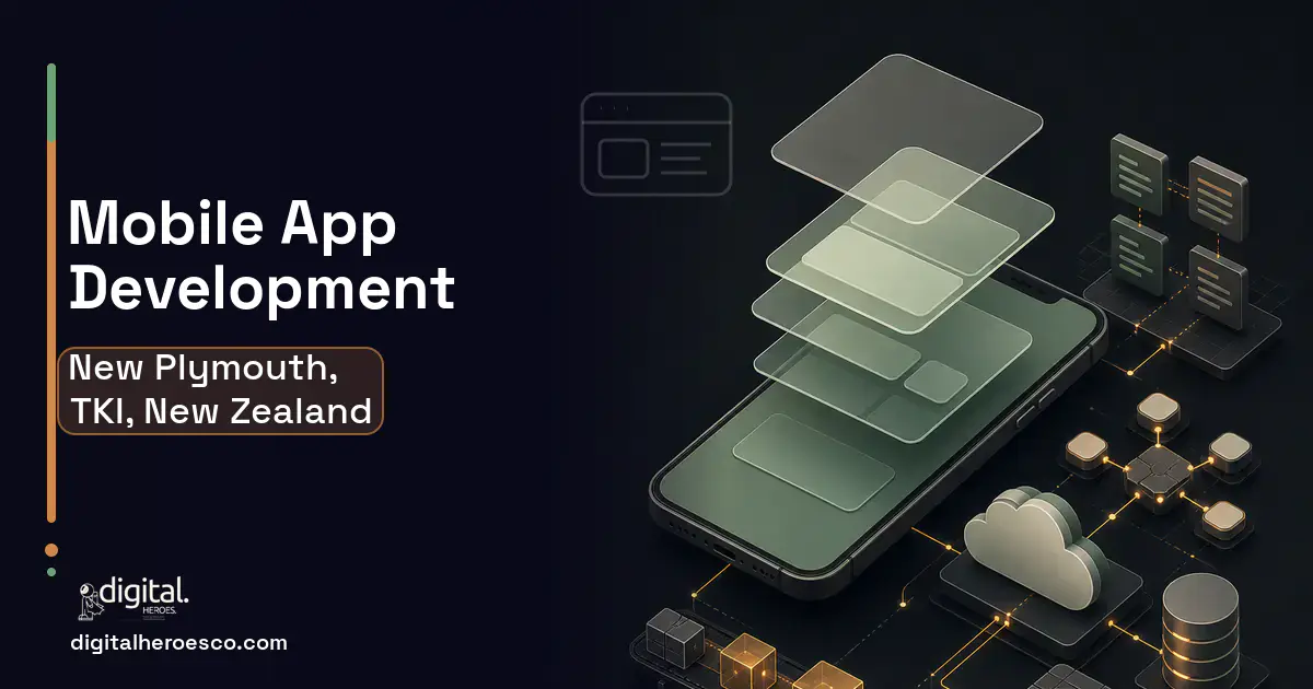 Mobile App Development product interface illustration for New Plymouth, TKI, New Zealand.