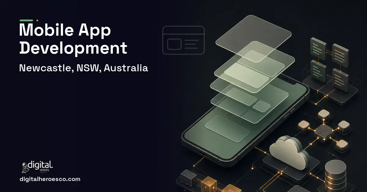 Mobile App Development product interface illustration for Newcastle, NSW, Australia.