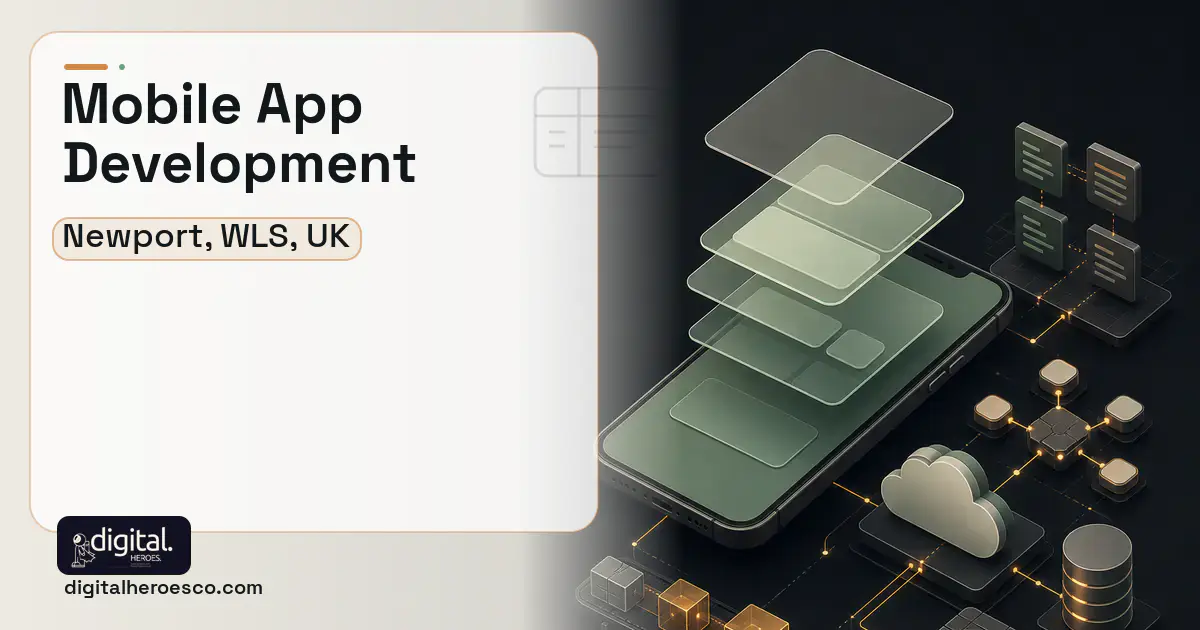 Mobile App Development product interface illustration for Newport, WLS, UK.