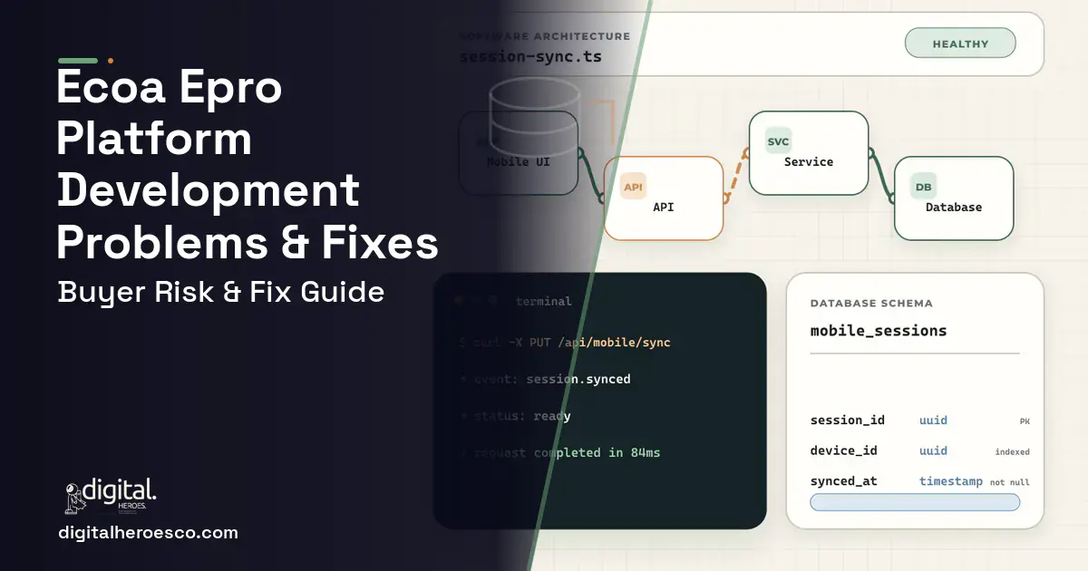 Ecoa Epro Platform Development architecture and database illustration showing common problems and fixes.