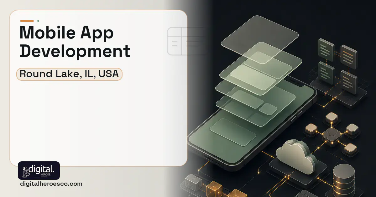Mobile App Development product interface illustration for Round Lake, IL, USA.