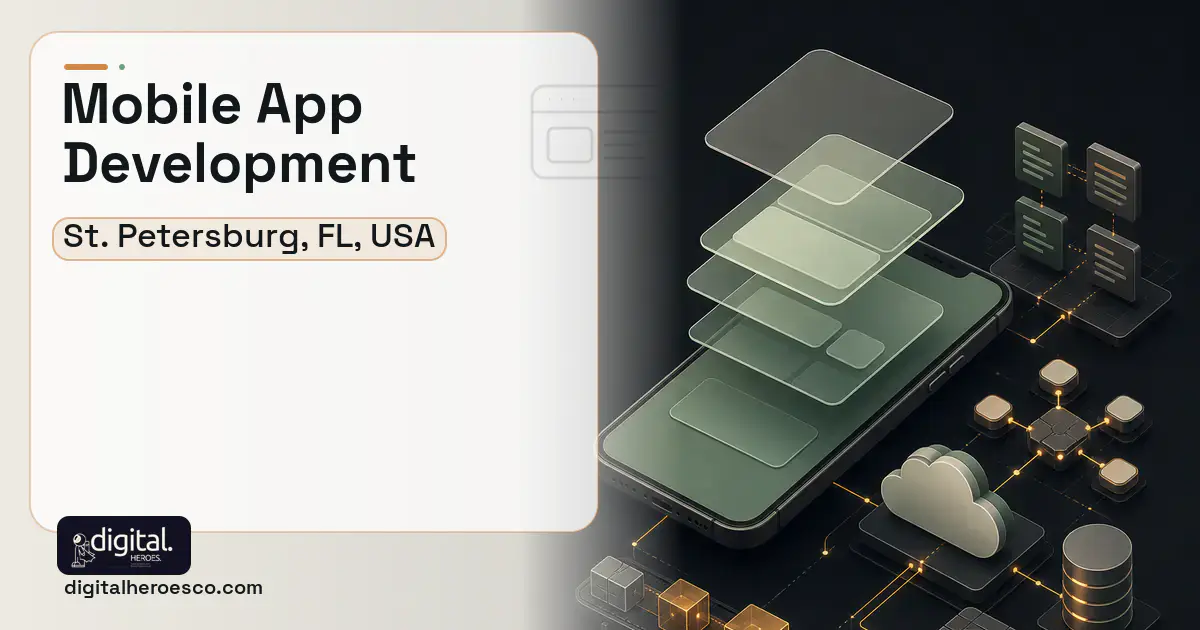 Mobile App Development product interface illustration for St. Petersburg, FL, USA.