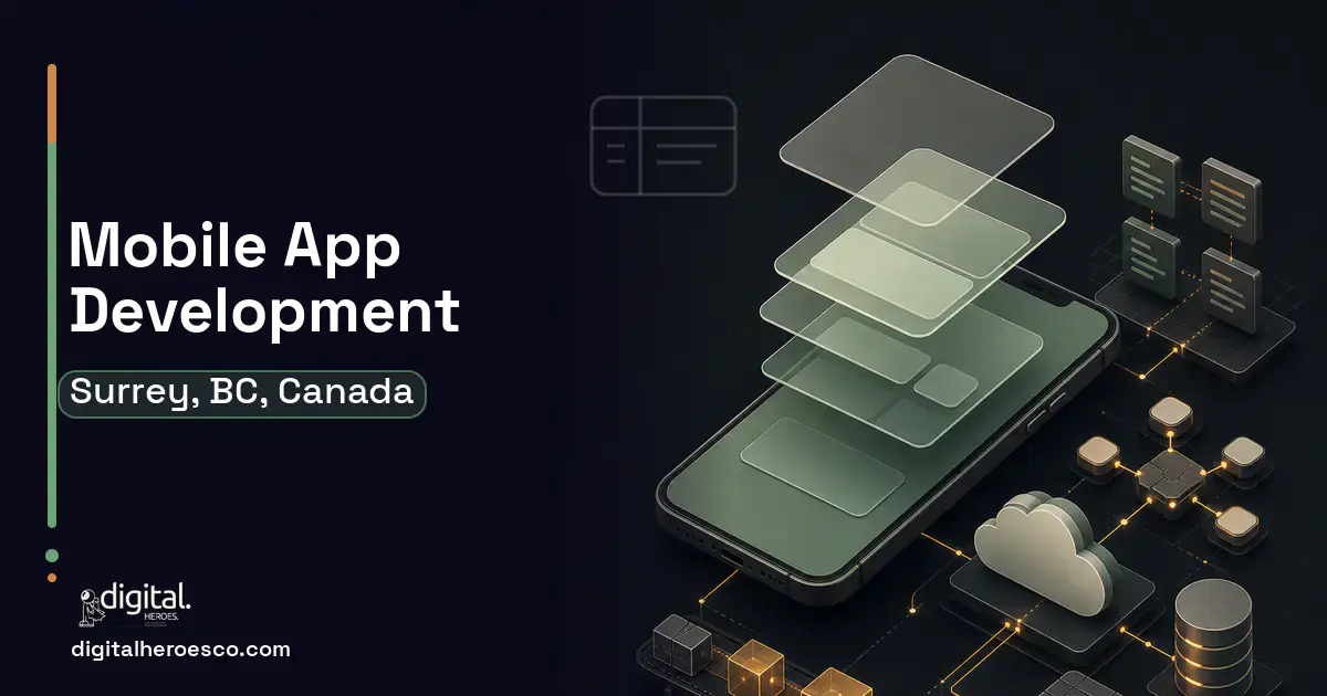 Mobile App Development product interface illustration for Surrey, BC, Canada.