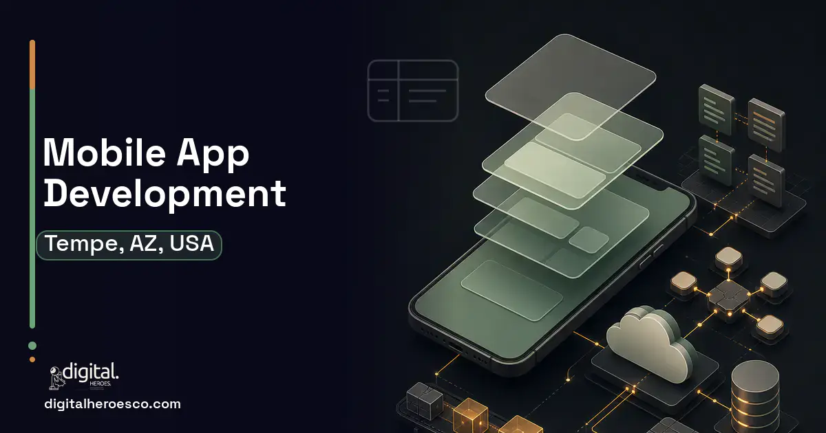 Mobile App Development product interface illustration for Tempe, AZ, USA.