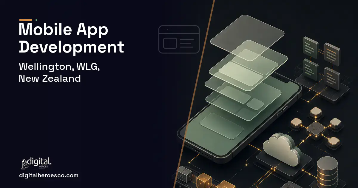 Mobile App Development product interface illustration for Wellington, WLG, New Zealand.