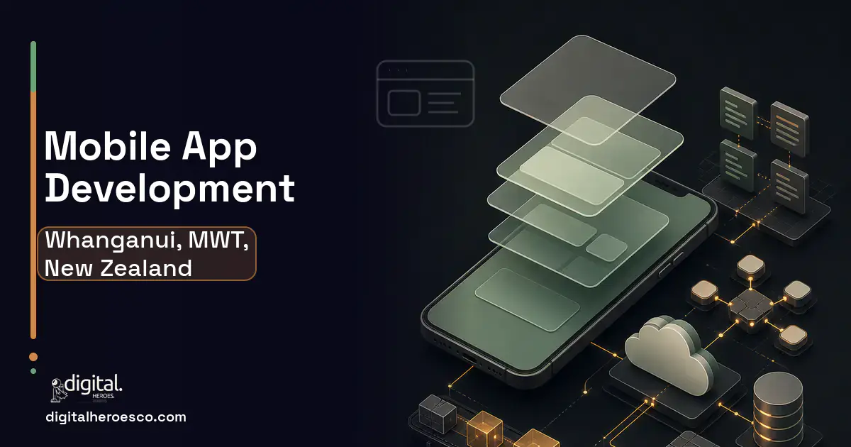 Mobile App Development product interface illustration for Whanganui, MWT, New Zealand.