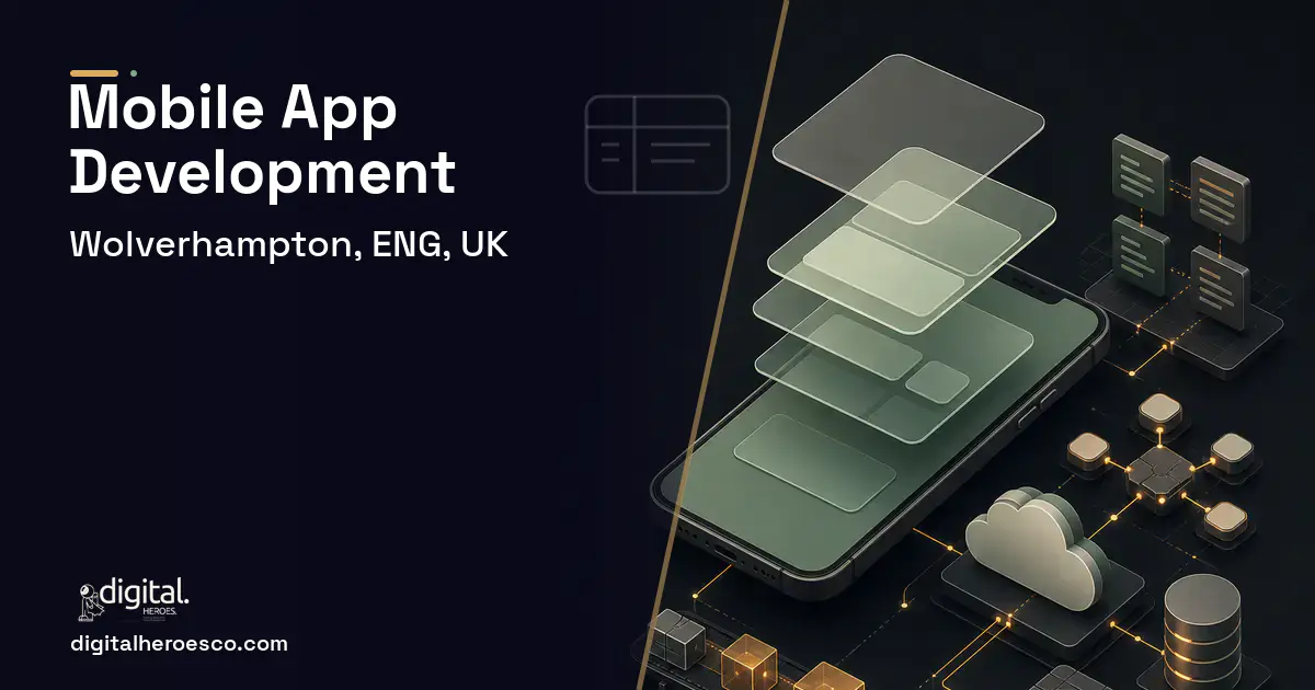 Mobile App Development product interface illustration for Wolverhampton, ENG, UK.