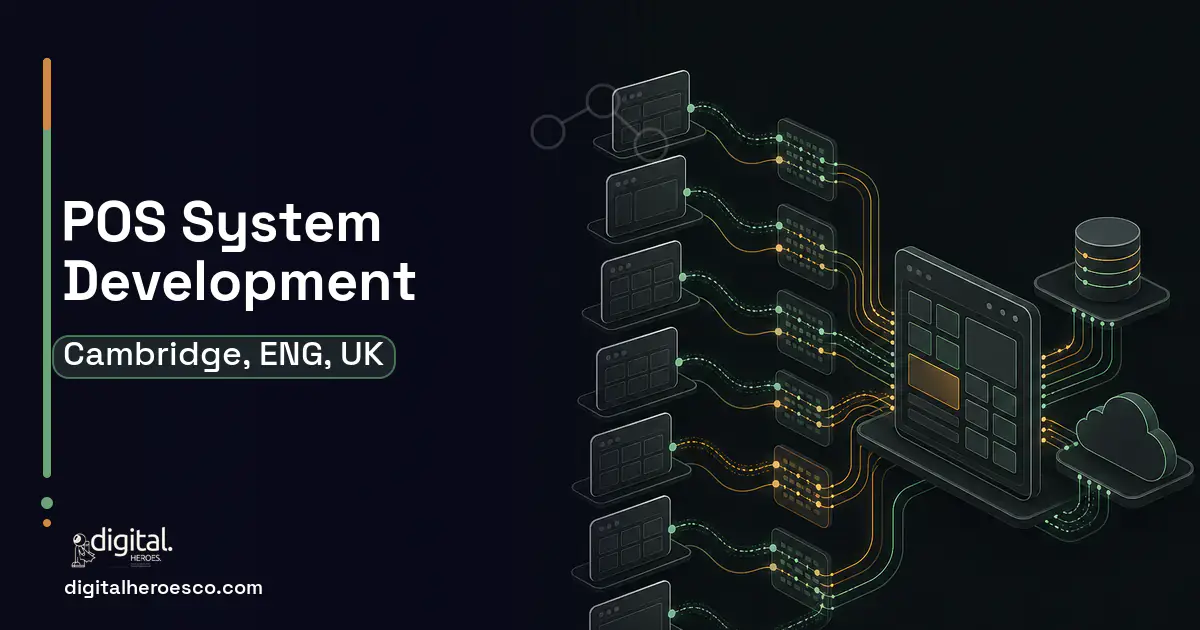 POS System Development workflow illustration for Cambridge, ENG, UK.