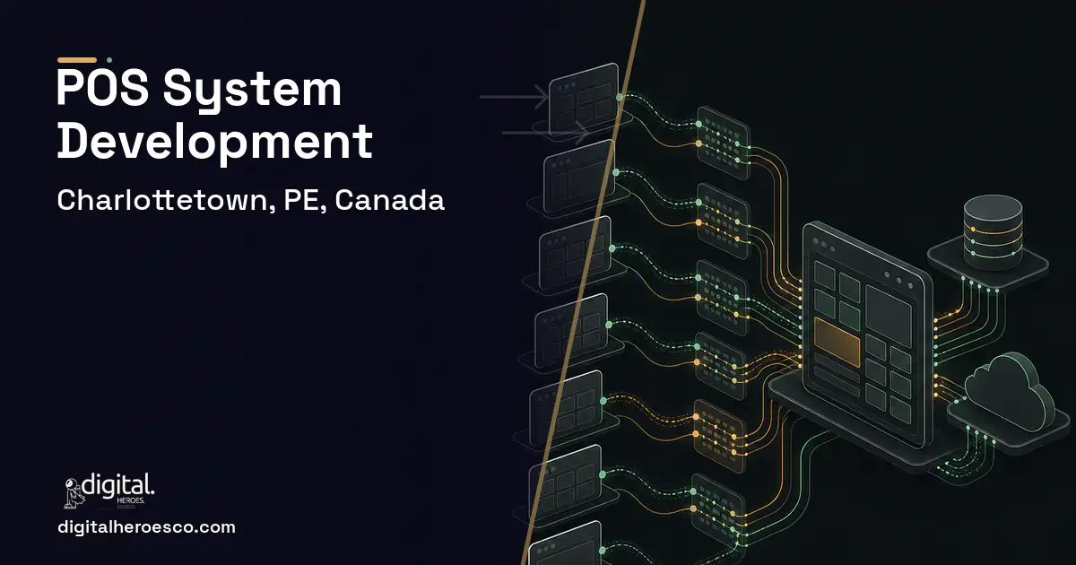 POS System Development workflow illustration for Charlottetown, PE, Canada.