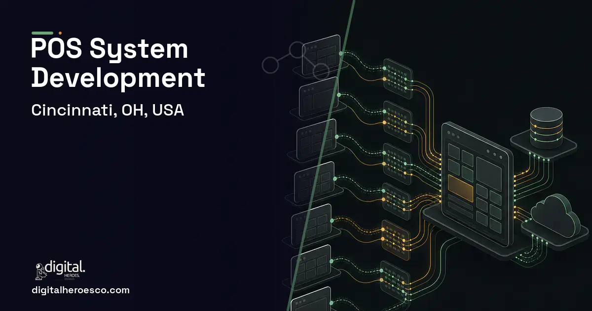 POS System Development workflow illustration for Cincinnati, OH, USA.