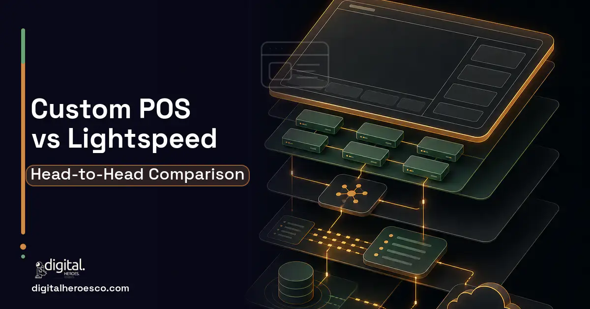 POS System Development product interface illustration for Custom POS vs Lightspeed.