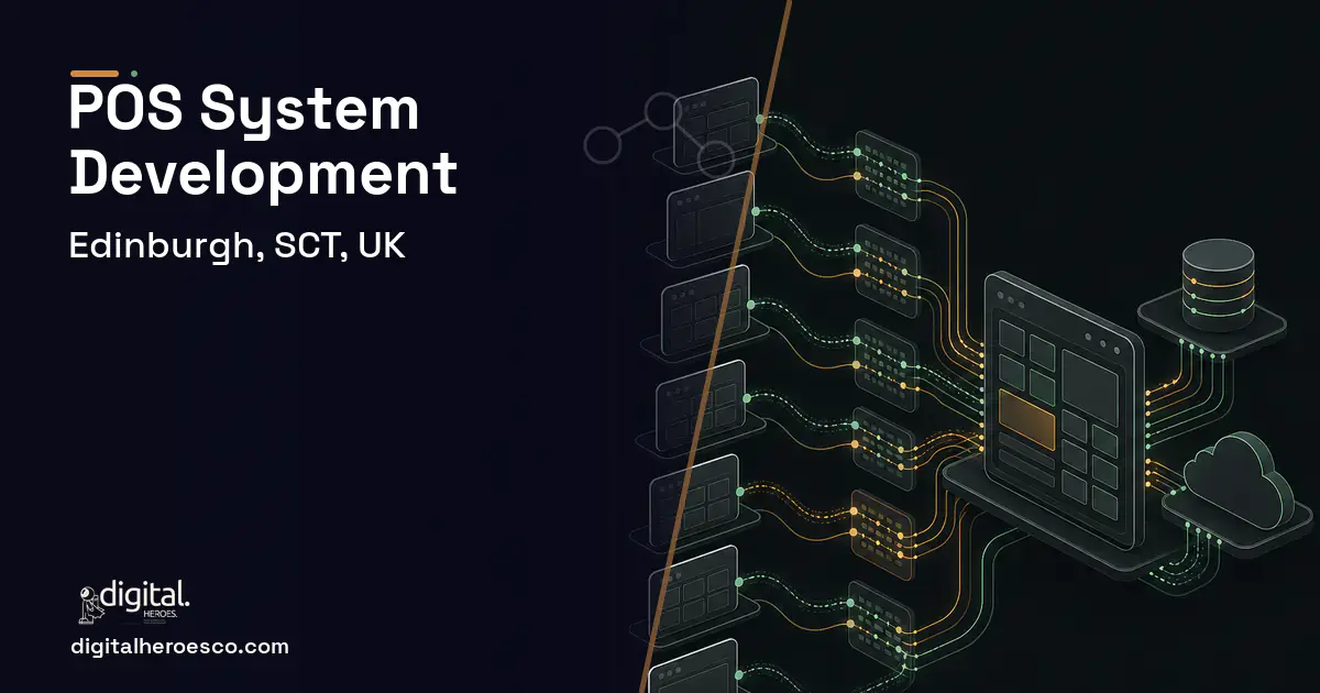 POS System Development workflow illustration for Edinburgh, SCT, UK.