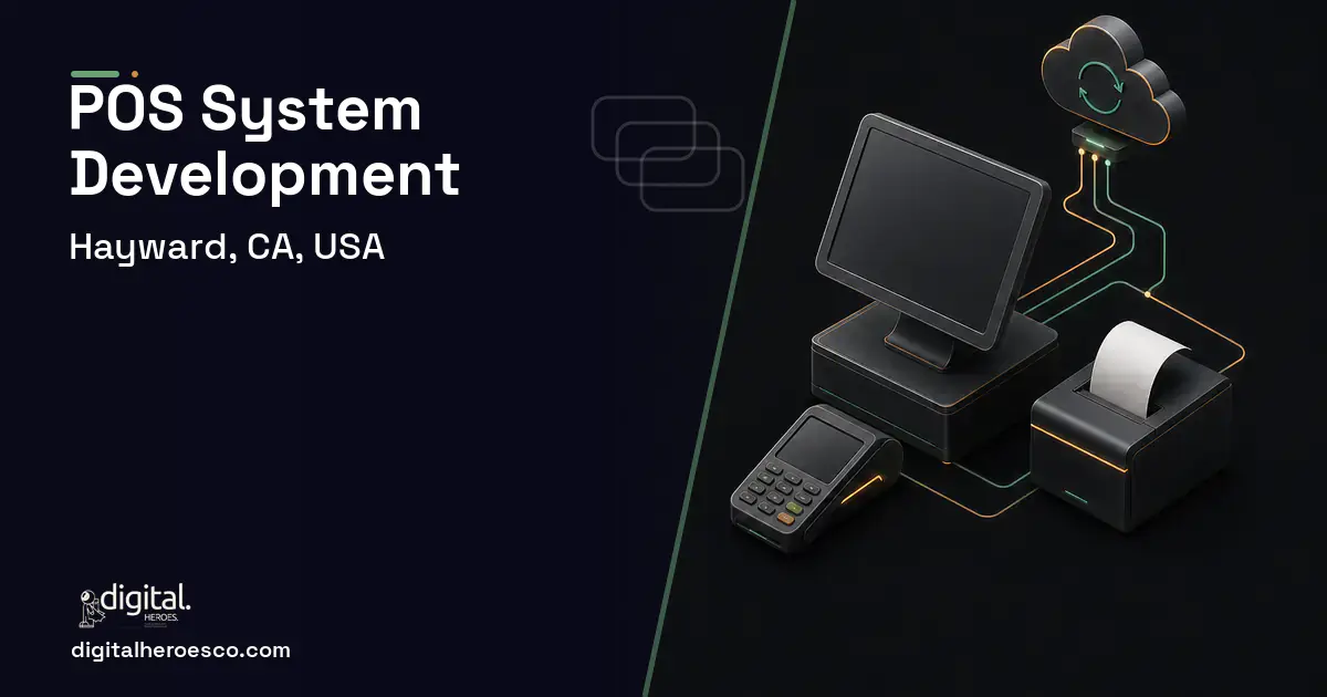 POS System Development software overview illustration for Hayward, CA, USA.