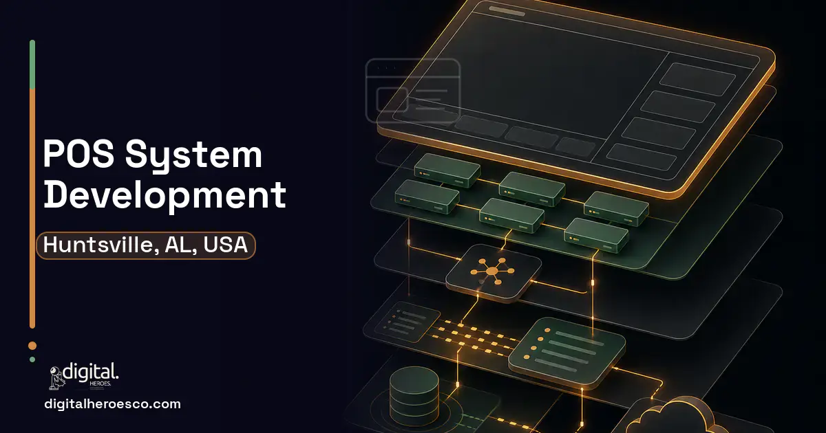POS System Development product interface illustration for Huntsville, AL, USA.