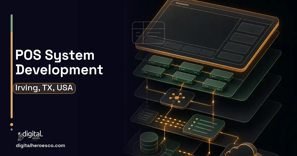 POS System Development product interface illustration for Irving, TX, USA.