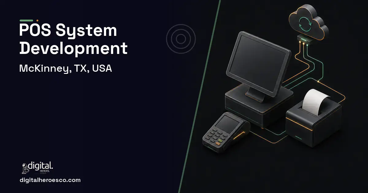 POS System Development software overview illustration for McKinney, TX, USA.
