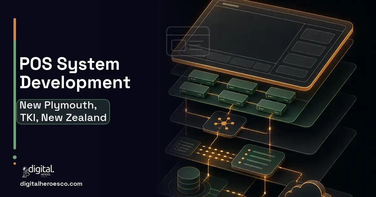 POS System Development product interface illustration for New Plymouth, TKI, New Zealand.
