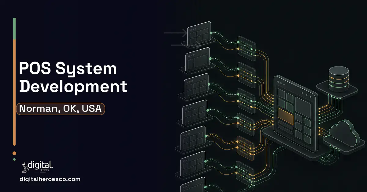 POS System Development workflow illustration for Norman, OK, USA.