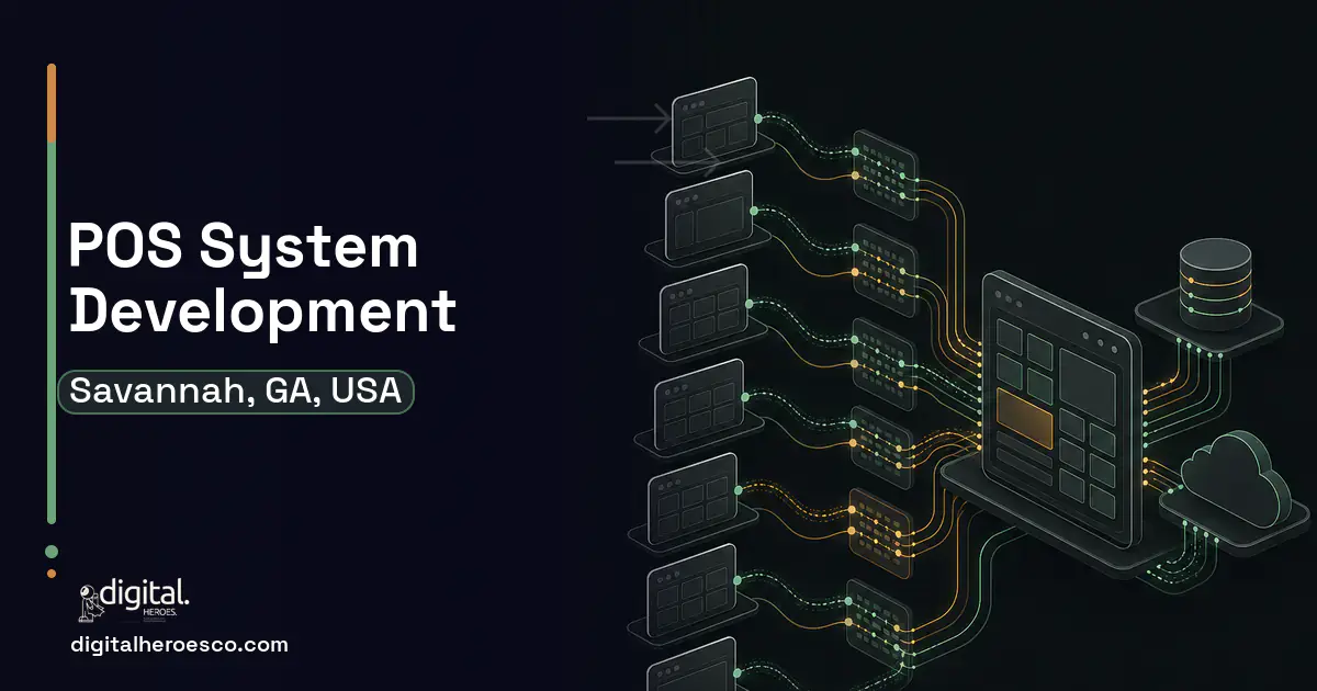 POS System Development workflow illustration for Savannah, GA, USA.